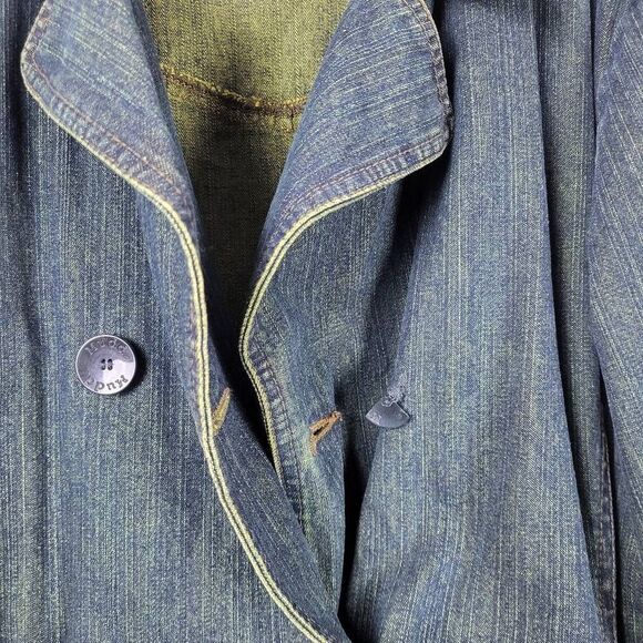 Mudd Jeans Vintage 2000s Womens Large Denim Jacket Blue Belted Waist Patches - Picture 4 of 8